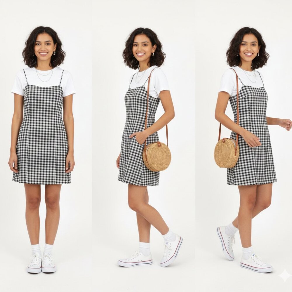 *Room Service Black and White Gingham Spaghetti Strap Dress